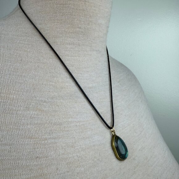 Gold Tone Labradorite Pendant on Black Cord 22" - Picture 4 of 5